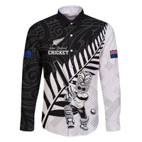 Custom New Zealand Cricket Family Matching Off The Shoulder Long Sleeve Dress and Hawaiian Shirt With Maori Pattern LT05 Dad's Shirt - Long Sleeve Black - Polynesian Pride