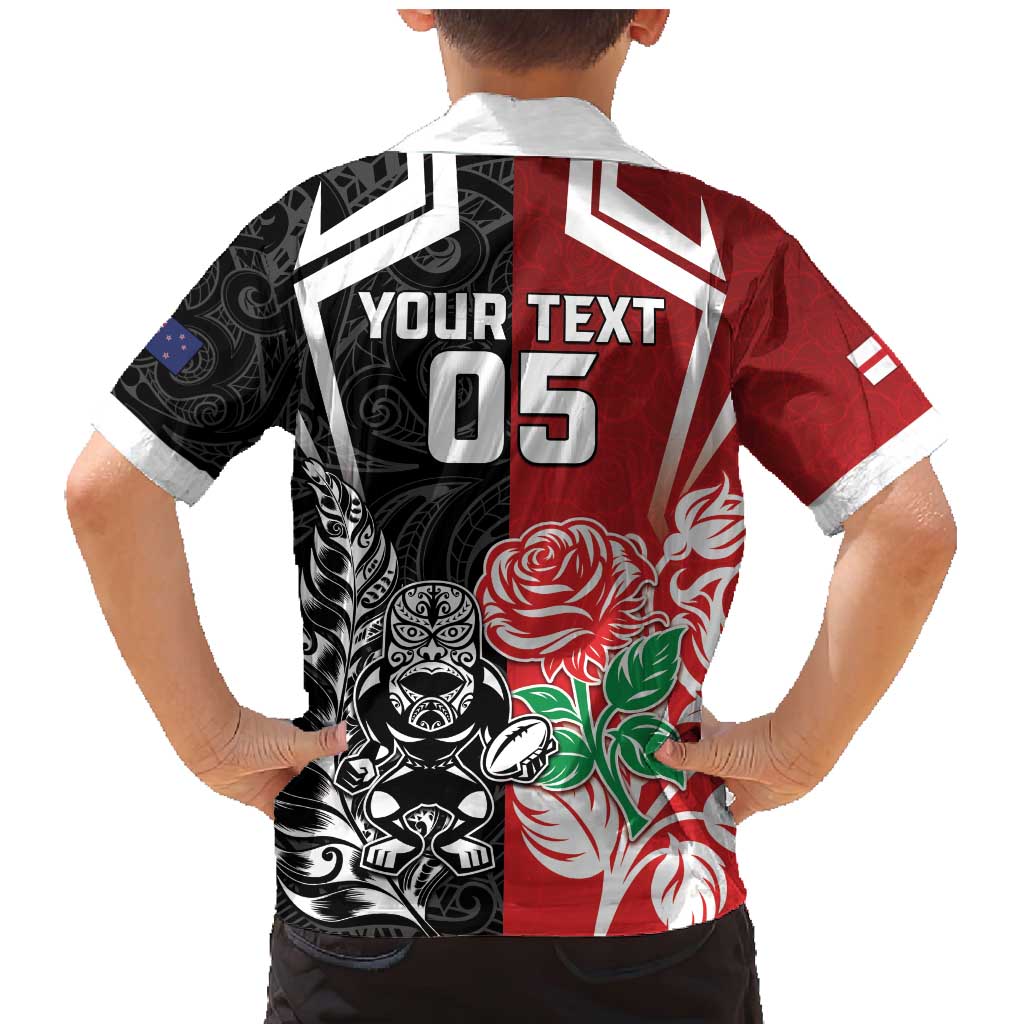 New Zealand And England Rugby Custom Family Matching Mermaid Dress and Hawaiian Shirt Maori Tiki With Red Rose Together LT05 - Polynesian Pride