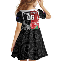 New Zealand And England Rugby Custom Family Matching Off Shoulder Maxi Dress and Hawaiian Shirt Maori Tiki With Red Rose Together LT05 - Polynesian Pride