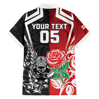 New Zealand And England Rugby Custom Family Matching Short Sleeve Bodycon Dress and Hawaiian Shirt Maori Tiki With Red Rose Together LT05 - Polynesian Pride