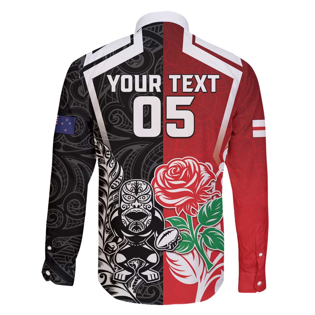 New Zealand And England Rugby Custom Family Matching Tank Maxi Dress and Hawaiian Shirt Maori Tiki With Red Rose Together LT05 - Polynesian Pride