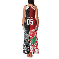 New Zealand And England Rugby Custom Family Matching Tank Maxi Dress and Hawaiian Shirt Maori Tiki With Red Rose Together LT05 - Polynesian Pride