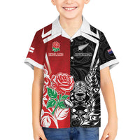 New Zealand And England Rugby Custom Kid Hawaiian Shirt Maori Tiki With Red Rose Together LT05 Kid Red - Polynesian Pride