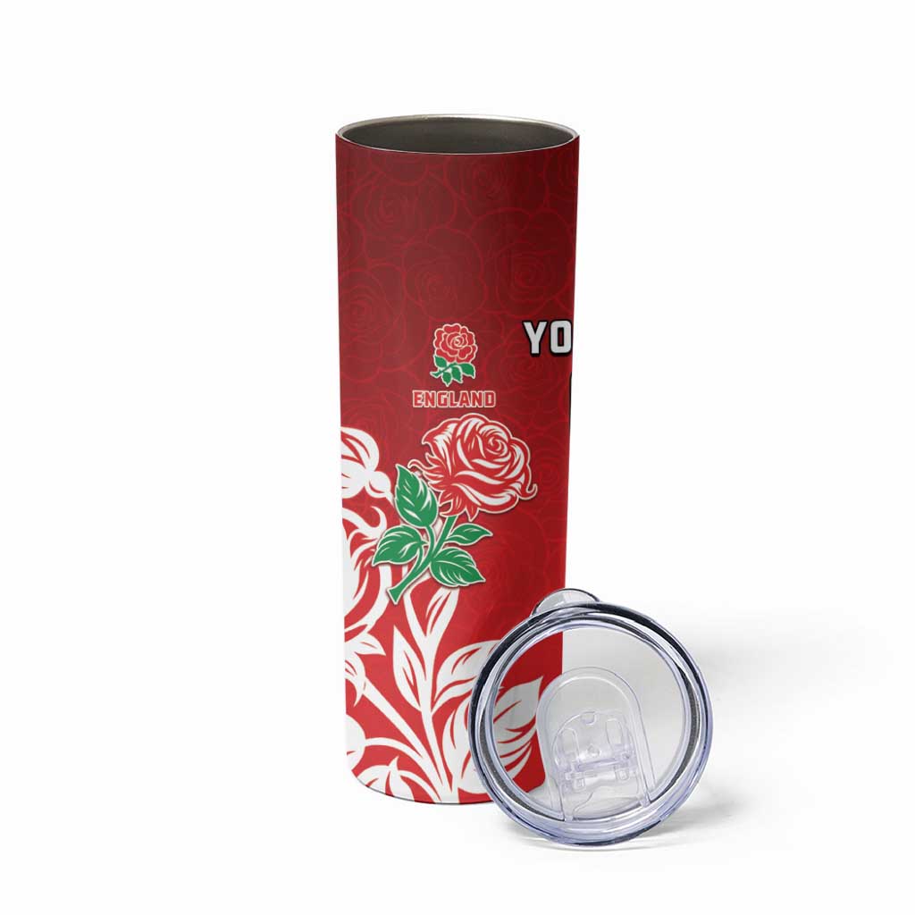 New Zealand And England Rugby Custom Skinny Tumbler Maori Tiki With Red Rose Together LT05 - Polynesian Pride