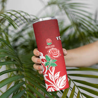 New Zealand And England Rugby Custom Skinny Tumbler Maori Tiki With Red Rose Together LT05 - Polynesian Pride