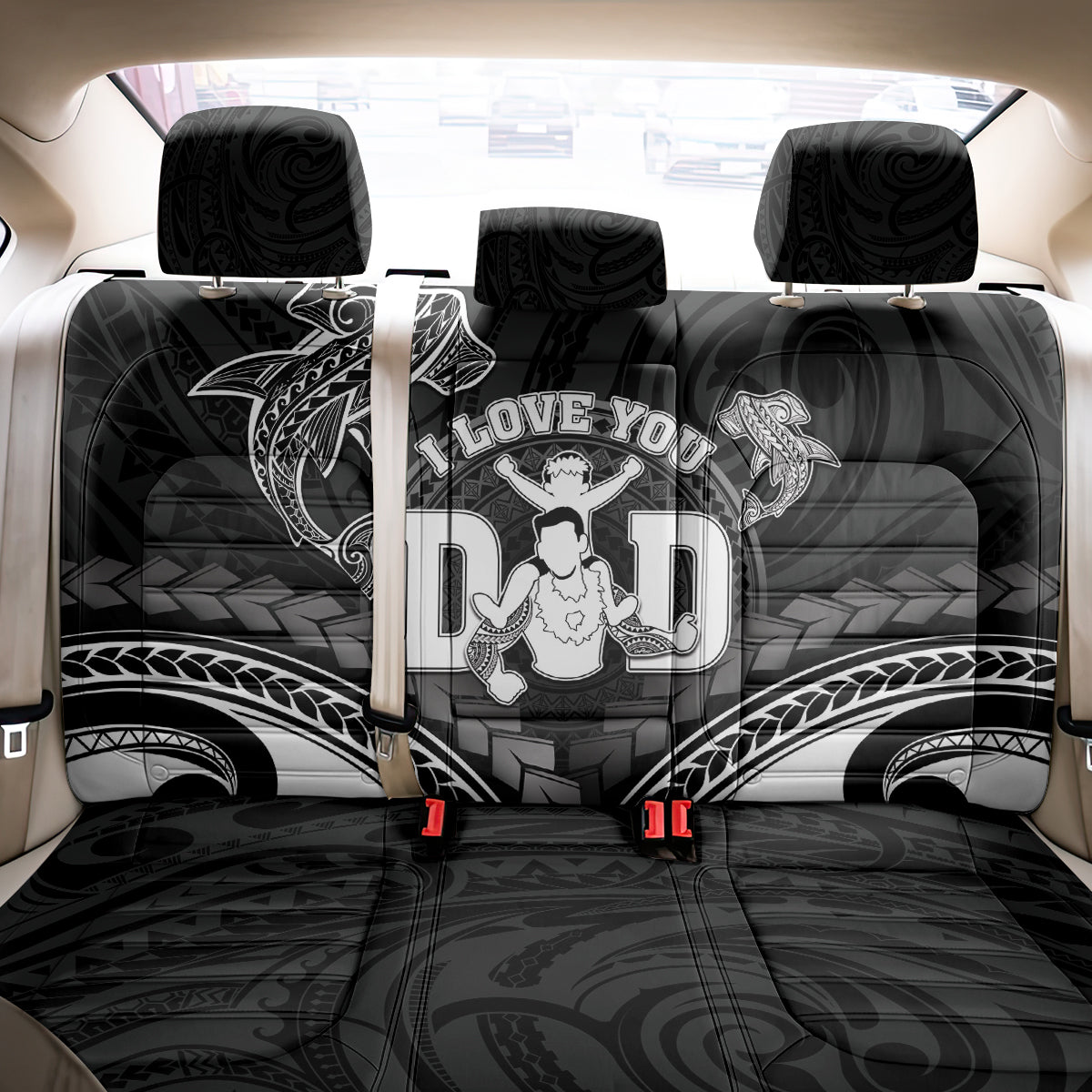 Happy Father's Day Back Car Seat Cover I Love You Dad Polynesian Style LT05 - Polynesian Pride