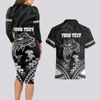 Personalised Happy Father's Day Couples Matching Long Sleeve Bodycon Dress and Hawaiian Shirt I Love You Dad Polynesian Style LT05 - Polynesian Pride