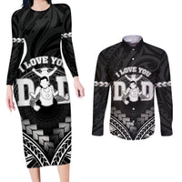 Personalised Happy Father's Day Couples Matching Long Sleeve Bodycon Dress and Long Sleeve Button Shirt I Love You Dad Polynesian Style