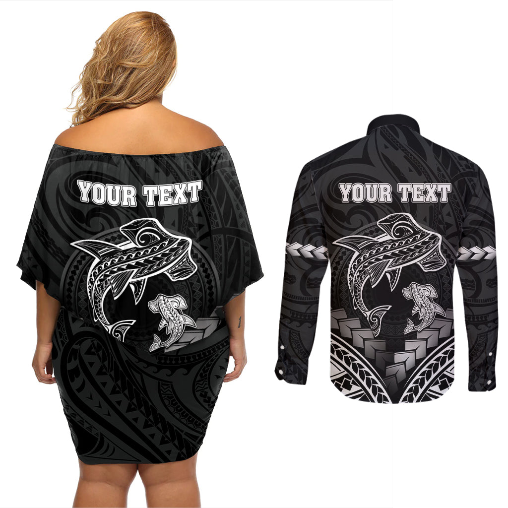 Personalised Happy Father's Day Couples Matching Off Shoulder Short Dress and Long Sleeve Button Shirt I Love You Dad Polynesian Style