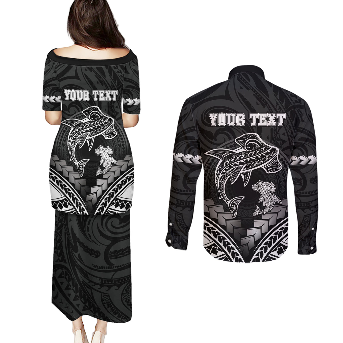 Personalised Happy Father's Day Couples Matching Puletasi and Long Sleeve Button Shirt I Love You Dad Polynesian Style