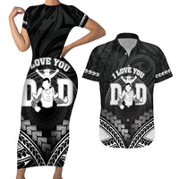Personalised Happy Father's Day Couples Matching Short Sleeve Bodycon Dress and Hawaiian Shirt I Love You Dad Polynesian Style LT05 Black - Polynesian Pride