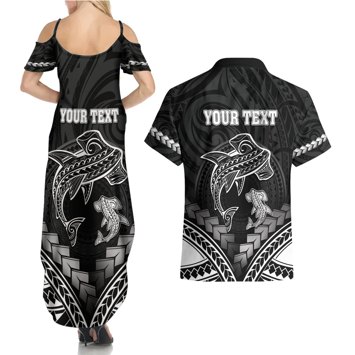 Personalised Happy Father's Day Couples Matching Summer Maxi Dress and Hawaiian Shirt I Love You Dad Polynesian Style