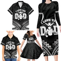 Personalised Happy Father's Day Family Matching Long Sleeve Bodycon Dress and Hawaiian Shirt I Love You Dad Polynesian Style LT05 - Polynesian Pride