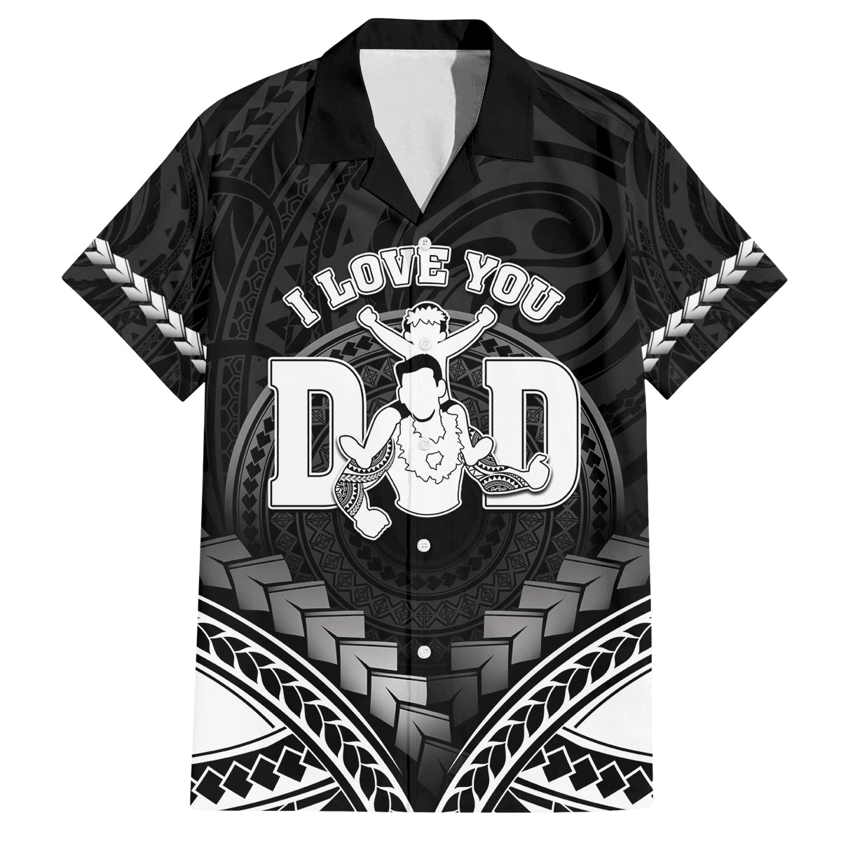 Personalised Happy Father's Day Family Matching Off Shoulder Maxi Dress and Hawaiian Shirt I Love You Dad Polynesian Style LT05 Dad's Shirt - Short Sleeve Black - Polynesian Pride