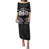 Personalised Happy Father's Day Family Matching Puletasi and Hawaiian Shirt I Love You Dad Polynesian Style LT05 Mom's Dress Black - Polynesian Pride