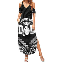 Personalised Happy Father's Day Family Matching Summer Maxi Dress and Hawaiian Shirt I Love You Dad Polynesian Style LT05 Mom's Dress Black - Polynesian Pride