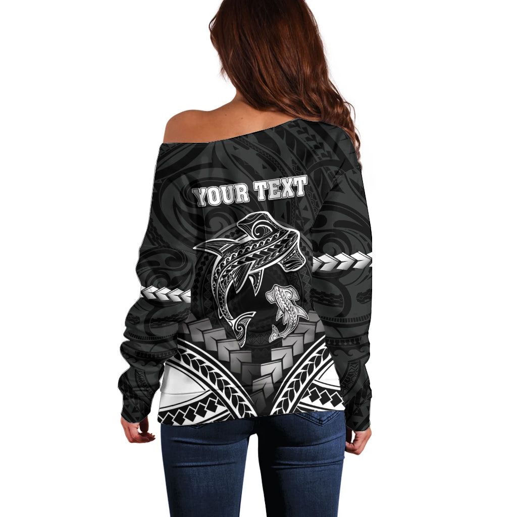 Personalised Happy Father's Day Off Shoulder Sweater I Love You Dad Polynesian Style