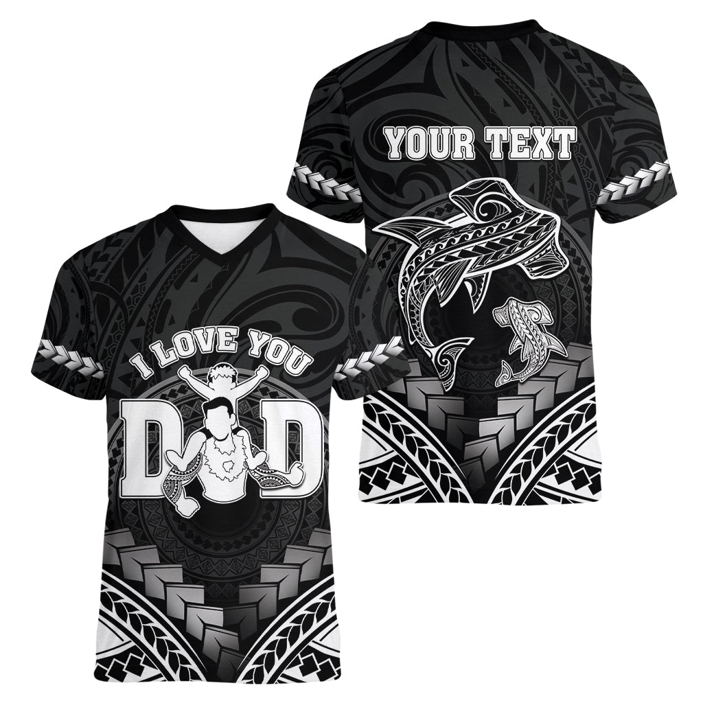 Personalised Happy Father's Day Women V-Neck T-Shirt I Love You Dad Polynesian Style