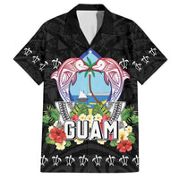 Guam Chamorro Family Matching Long Sleeve Bodycon Dress and Hawaiian Shirt Tribal Latte Stone With Dolphins Black LT05 Dad's Shirt - Short Sleeve Black - Polynesian Pride