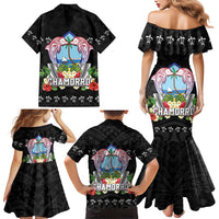 Guam Chamorro Family Matching Mermaid Dress and Hawaiian Shirt Tribal Latte Stone With Dolphins Black LT05 - Polynesian Pride