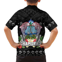 Guam Chamorro Family Matching Short Sleeve Bodycon Dress and Hawaiian Shirt Tribal Latte Stone With Dolphins Black LT05 - Polynesian Pride
