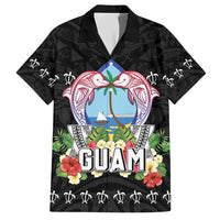 Guam Chamorro Family Matching Short Sleeve Bodycon Dress and Hawaiian Shirt Tribal Latte Stone With Dolphins Black LT05 Dad's Shirt - Short Sleeve Black - Polynesian Pride