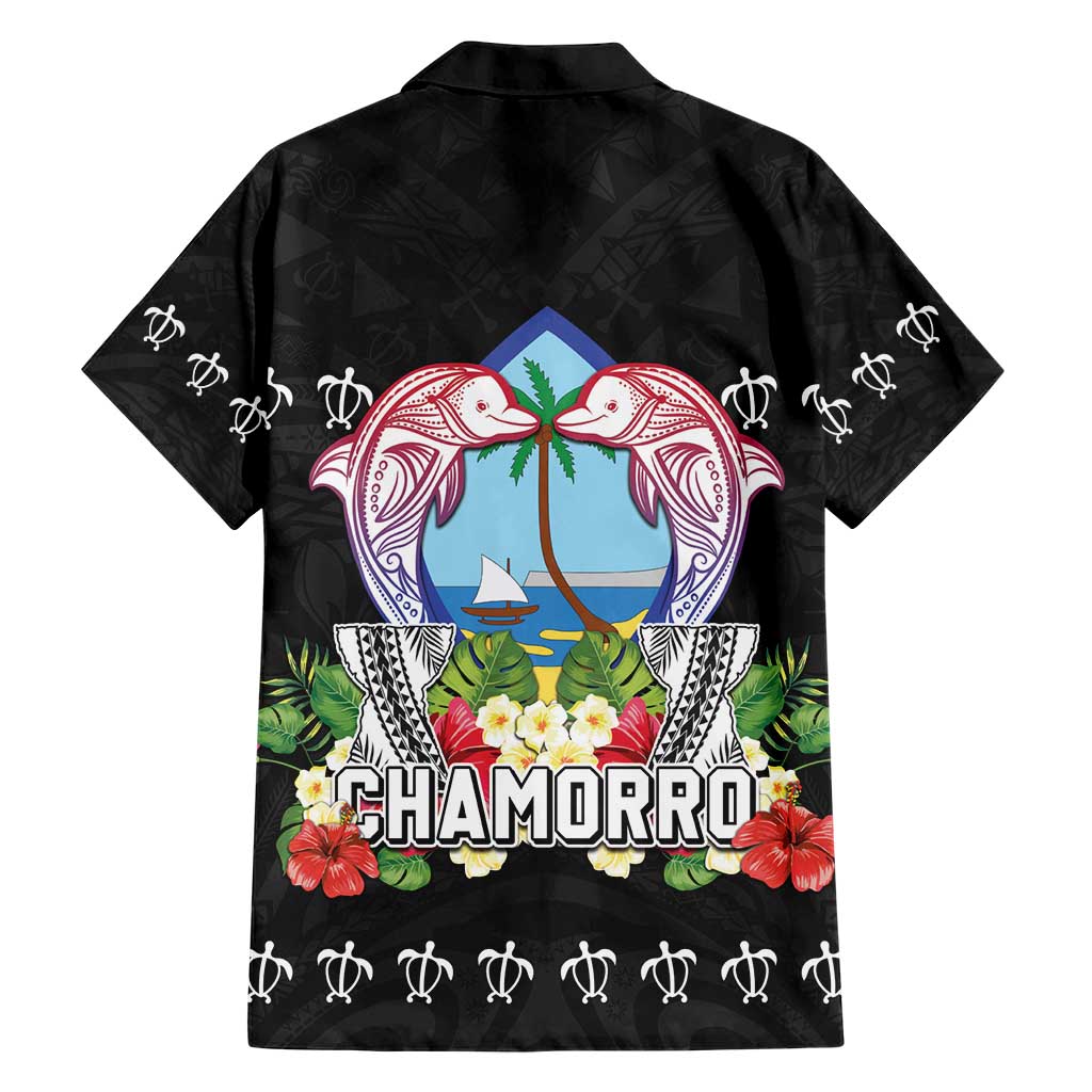 Guam Chamorro Family Matching Short Sleeve Bodycon Dress and Hawaiian Shirt Tribal Latte Stone With Dolphins Black LT05 - Polynesian Pride