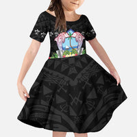 Guam Chamorro Family Matching Tank Maxi Dress and Hawaiian Shirt Tribal Latte Stone With Dolphins Black LT05 Daughter's Dress Black - Polynesian Pride