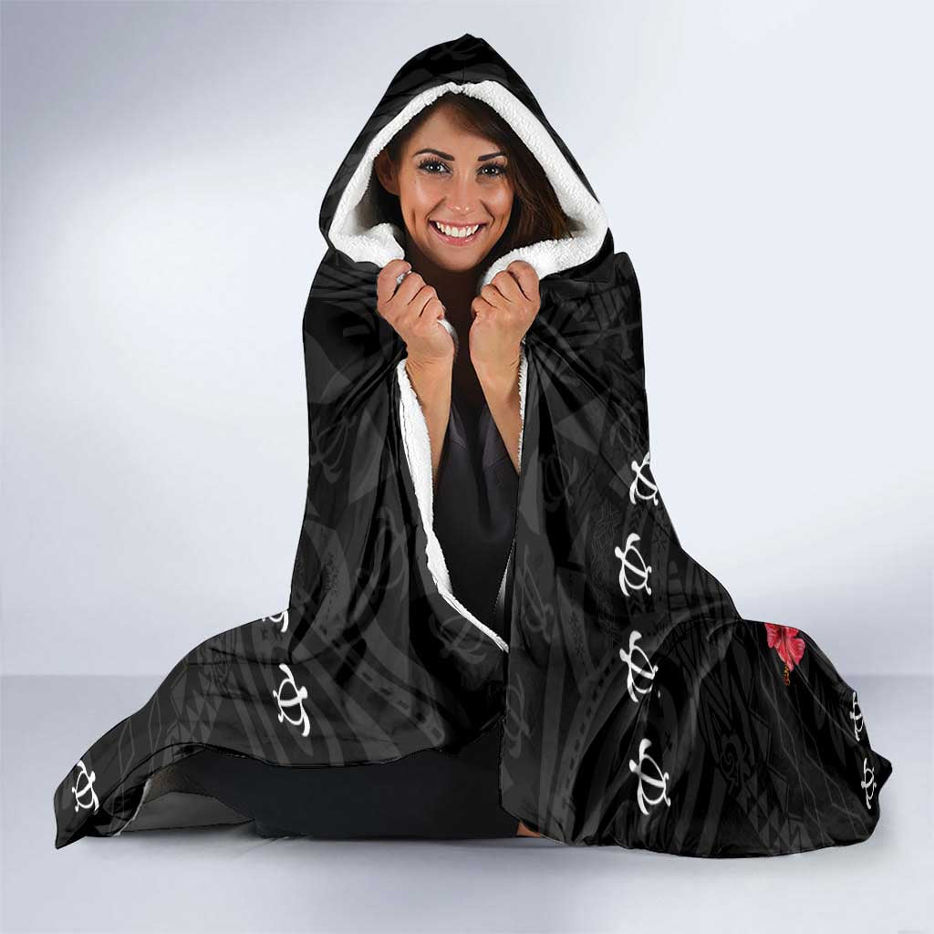 Guam Chamorro Hooded Blanket Tribal Latte Stone With Dolphins Black