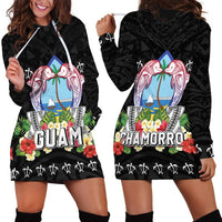 Guam Chamorro Hoodie Dress Tribal Latte Stone With Dolphins Black