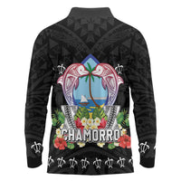 Guam Chamorro Long Sleeve Polo Shirt Tribal Latte Stone With Dolphins Black