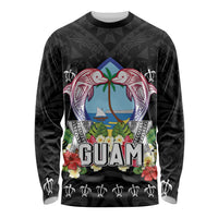 Guam Chamorro Long Sleeve Shirt Tribal Latte Stone With Dolphins Black