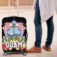 Guam Chamorro Luggage Cover Tribal Latte Stone With Dolphins Black