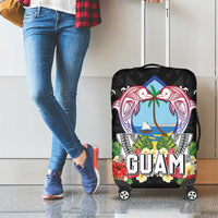 Guam Chamorro Luggage Cover Tribal Latte Stone With Dolphins Black