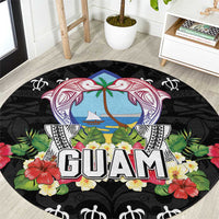 Guam Chamorro Round Carpet Tribal Latte Stone With Dolphins Black