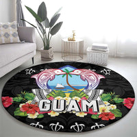 Guam Chamorro Round Carpet Tribal Latte Stone With Dolphins Black