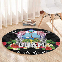 Guam Chamorro Round Carpet Tribal Latte Stone With Dolphins Black