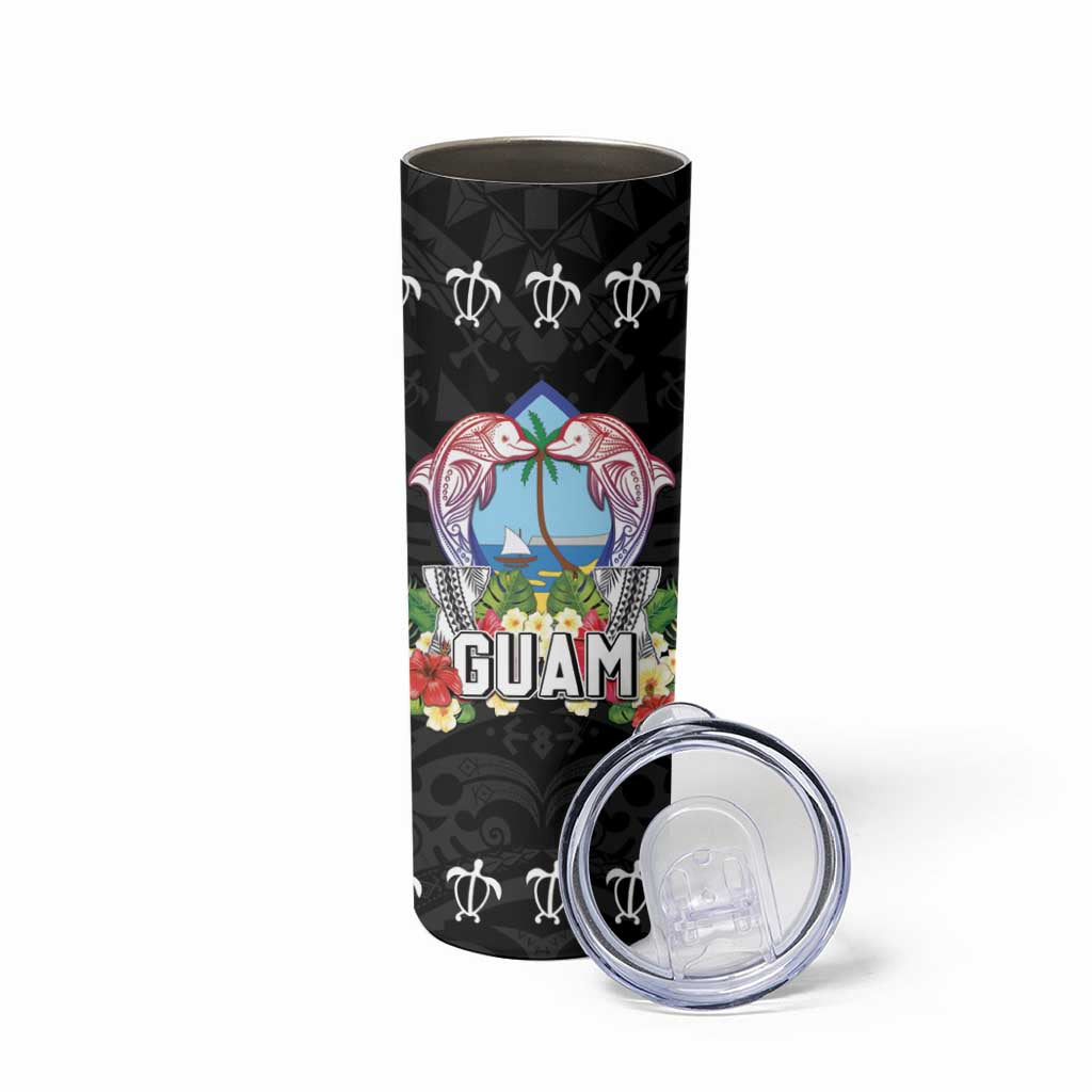 Guam Chamorro Skinny Tumbler Tribal Latte Stone With Dolphins Black
