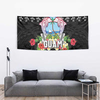 Guam Chamorro Tapestry Tribal Latte Stone With Dolphins Black