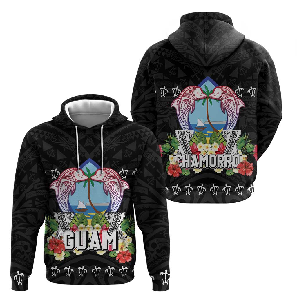 Guam Chamorro Zip Hoodie Tribal Latte Stone With Dolphins Black