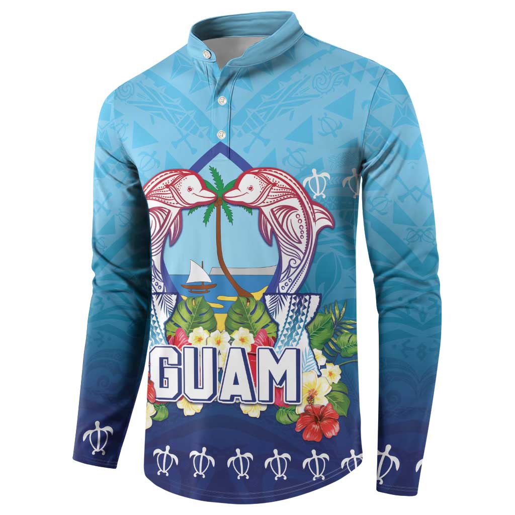 Guam Chamorro Button Sweatshirt Tribal Latte Stone With Dolphins Blue