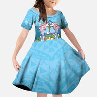 Guam Chamorro Family Matching Long Sleeve Bodycon Dress and Hawaiian Shirt Tribal Latte Stone With Dolphins Blue LT05 Daughter's Dress Blue - Polynesian Pride