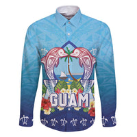 Guam Chamorro Family Matching Long Sleeve Bodycon Dress and Hawaiian Shirt Tribal Latte Stone With Dolphins Blue LT05 Dad's Shirt - Long Sleeve Blue - Polynesian Pride