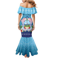 Guam Chamorro Family Matching Mermaid Dress and Hawaiian Shirt Tribal Latte Stone With Dolphins Blue LT05 - Polynesian Pride