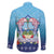 Guam Chamorro Family Matching Off The Shoulder Long Sleeve Dress and Hawaiian Shirt Tribal Latte Stone With Dolphins Blue