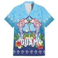 Guam Chamorro Family Matching Short Sleeve Bodycon Dress and Hawaiian Shirt Tribal Latte Stone With Dolphins Blue LT05 Dad's Shirt - Short Sleeve Blue - Polynesian Pride