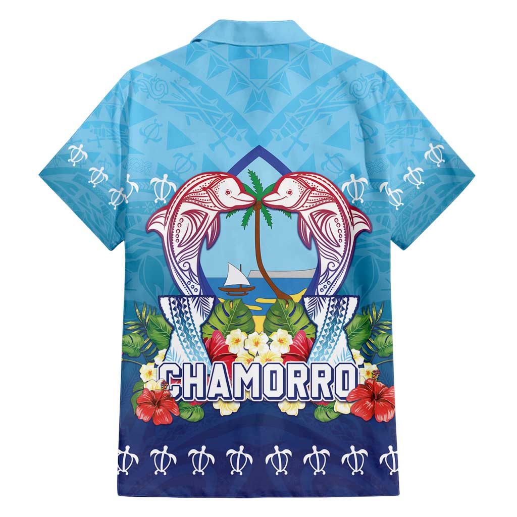 Guam Chamorro Family Matching Short Sleeve Bodycon Dress and Hawaiian Shirt Tribal Latte Stone With Dolphins Blue LT05 - Polynesian Pride