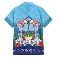 Guam Chamorro Family Matching Short Sleeve Bodycon Dress and Hawaiian Shirt Tribal Latte Stone With Dolphins Blue LT05 - Polynesian Pride