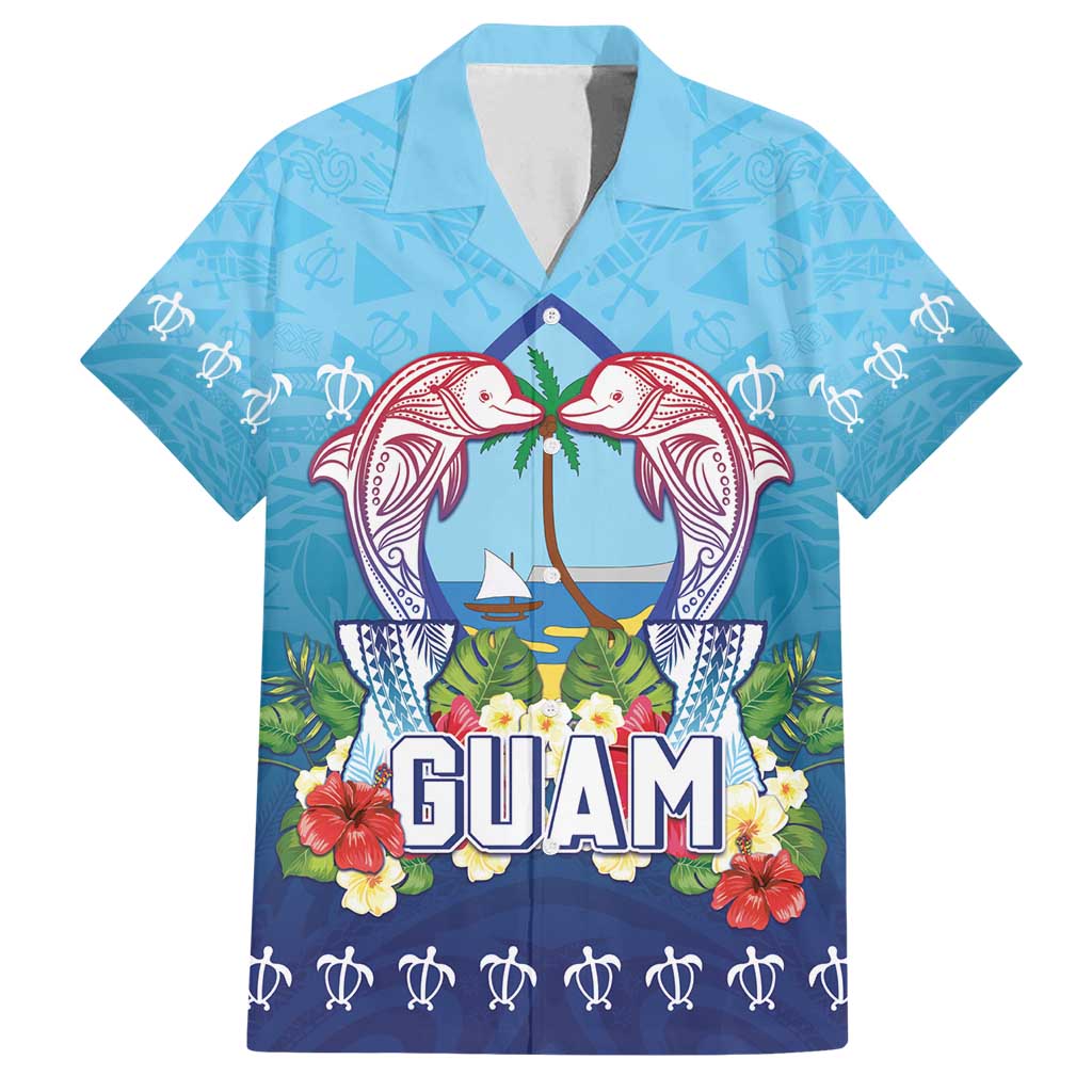 Guam Chamorro Family Matching Summer Maxi Dress and Hawaiian Shirt Tribal Latte Stone With Dolphins Blue