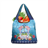 Guam Chamorro Grocery Bag Tribal Latte Stone With Dolphins Blue